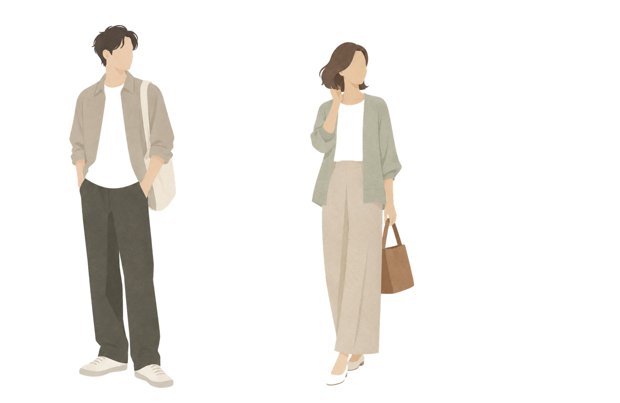 Mo Mo Hair Care 編輯插畫:一男一女站立